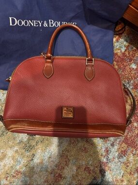 Dooney & Bourke Wine Pebbled Leather Dome Satchel with Brown Trim